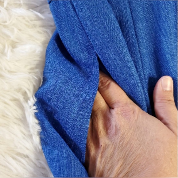 Ellen Tracy A-line Sleeveless Midi Dress Cobalt Blue Waist Accent Bow & Pockets - Picture 7 of 15